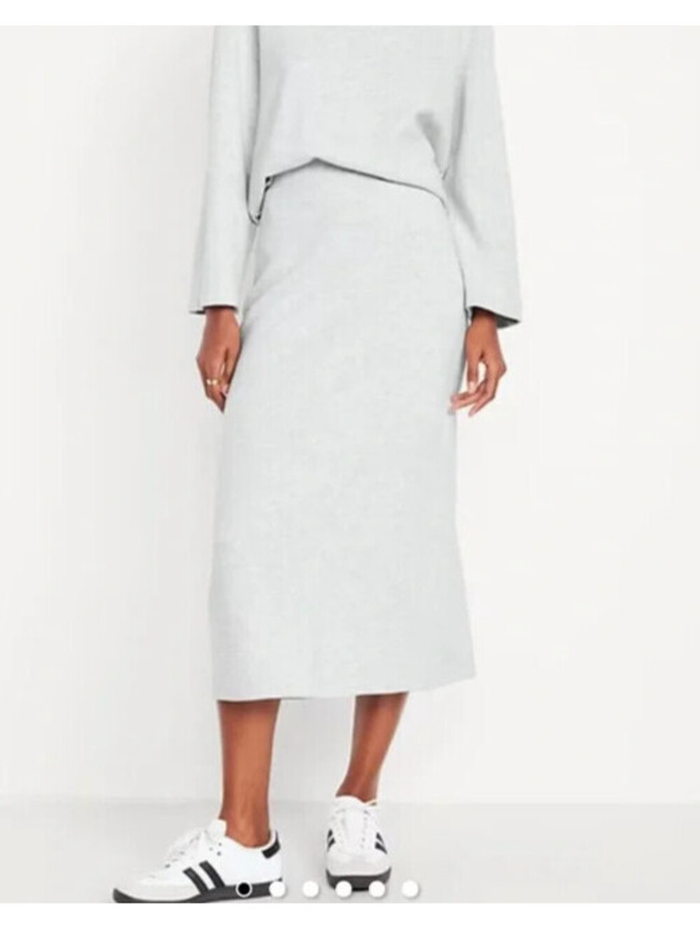Old Navy Size MP NWT Gray Ribbed Cozy Knit Midi Skirt Back Slit Elastic Minimal
